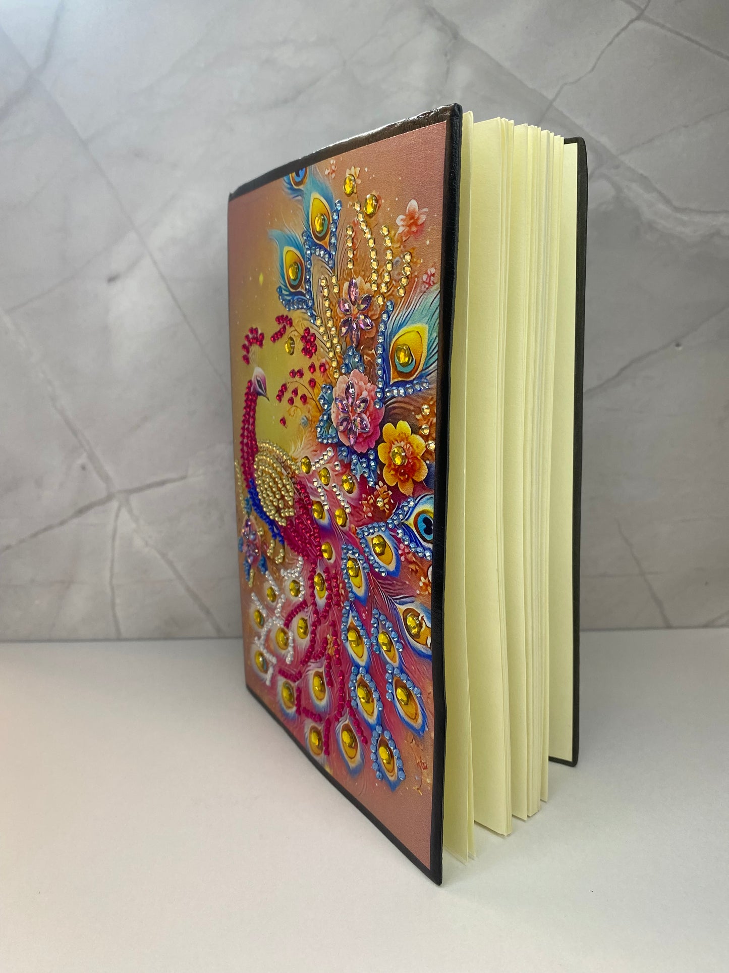 Faux Leather Notebook - Pink Peacock