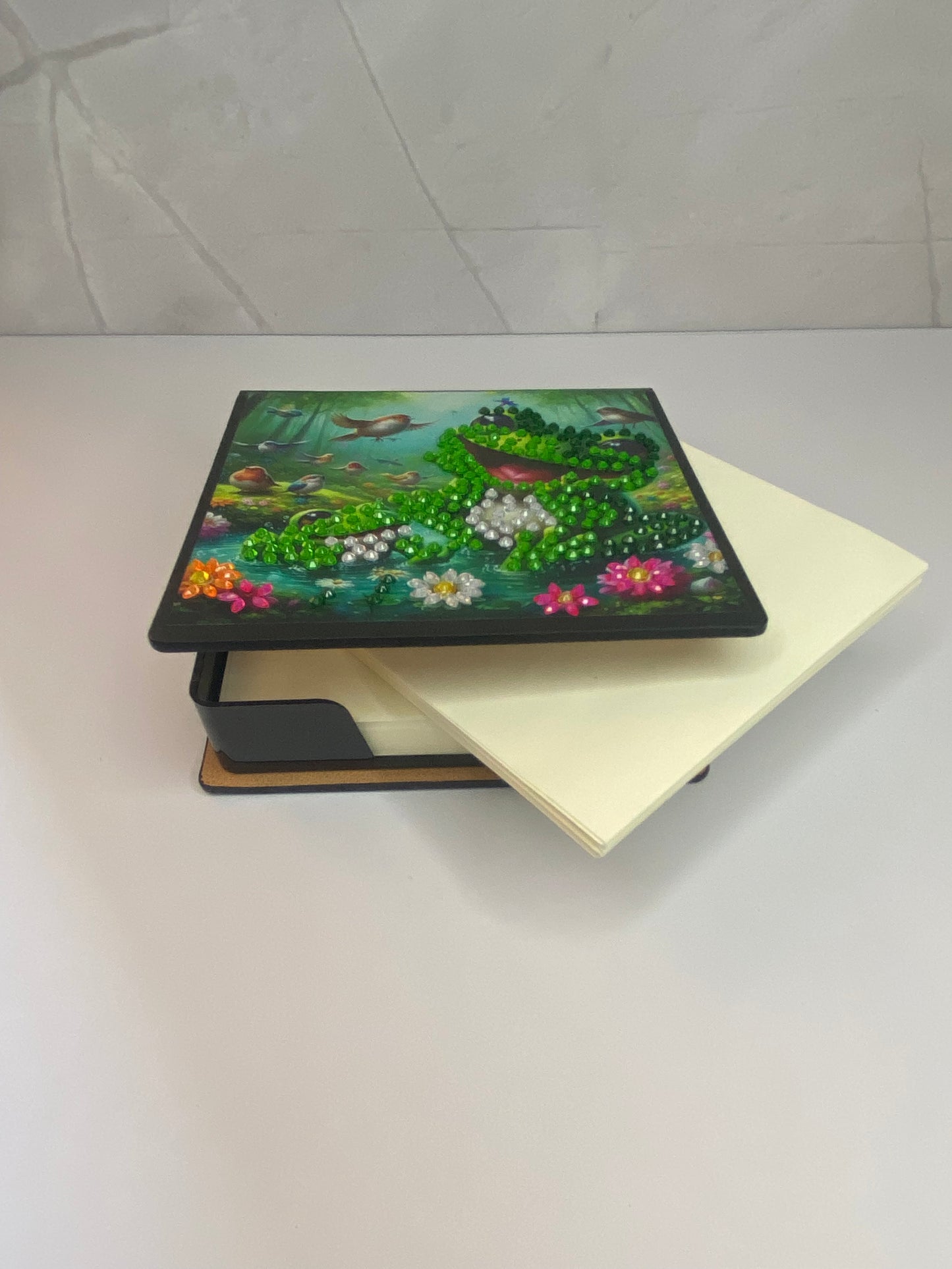 Faux Leather Notepad Box - Green Frog