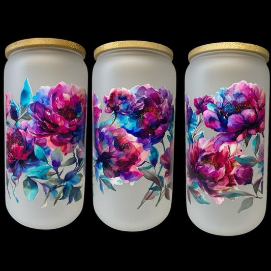 Glass Cup - Blooming Flowers