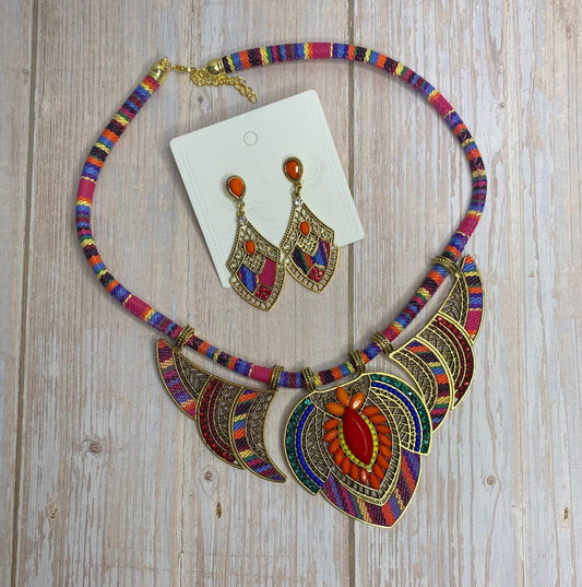 Bohemian Necklace & Earring Set - Orange