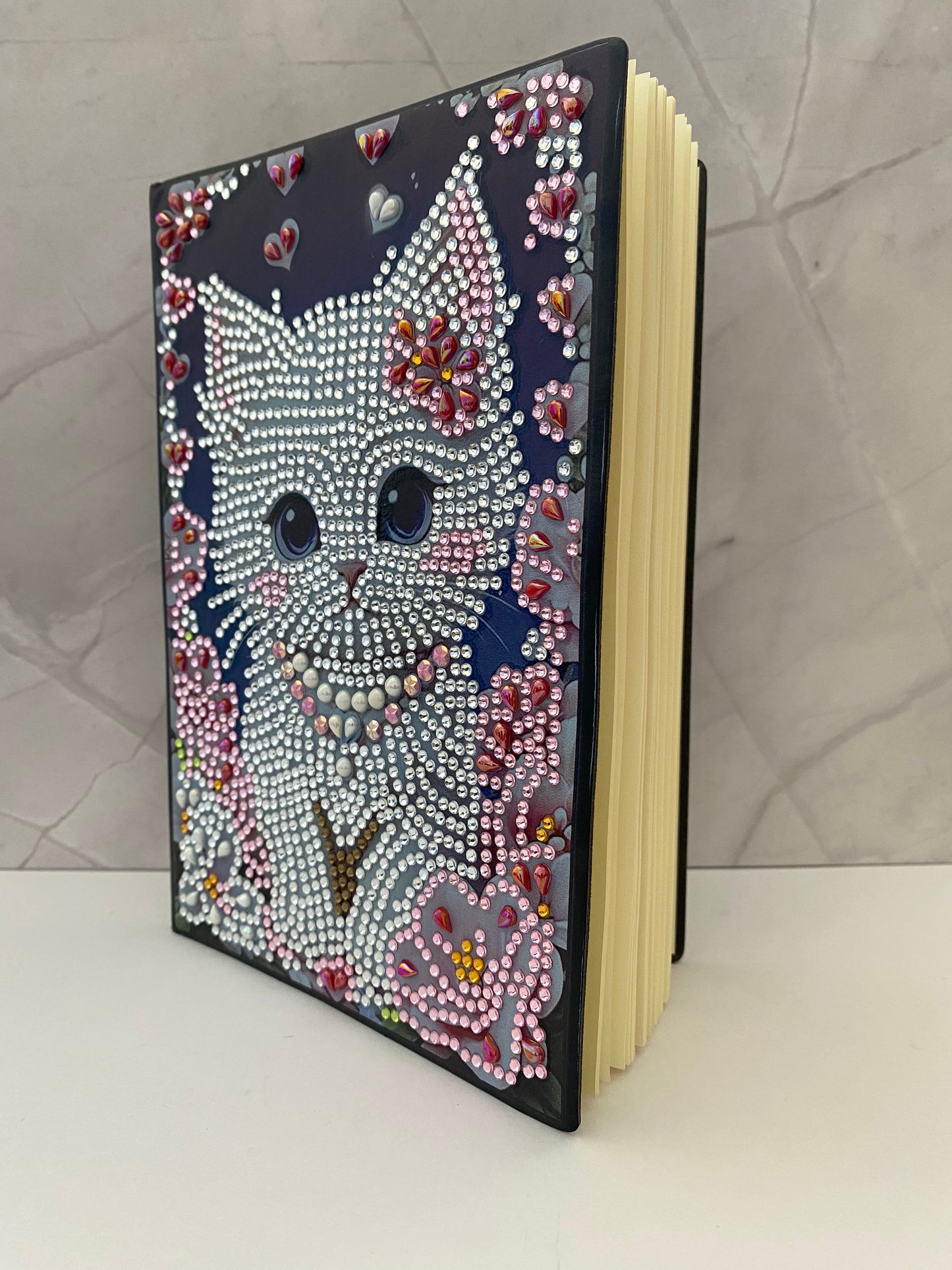 Faux Leather Notebook - White Kitten